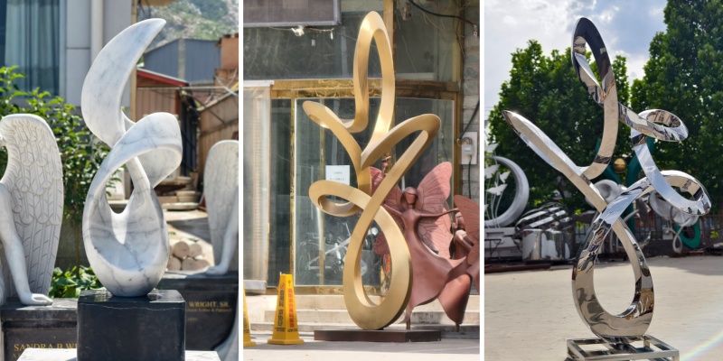 Abstract Sculpture: Marble & Bronze & Stainless Steel