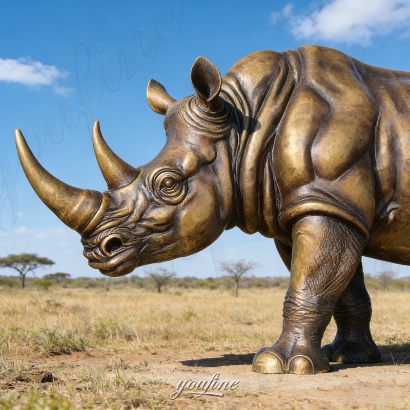 bronze rhino garden statue