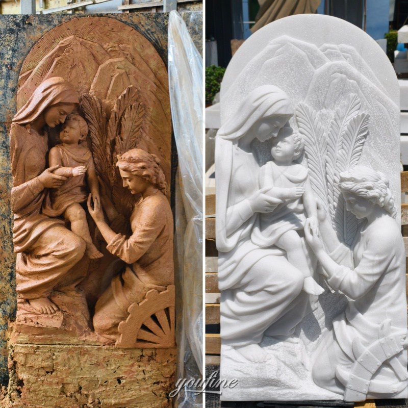 Clay Model and Finished Marble Relief