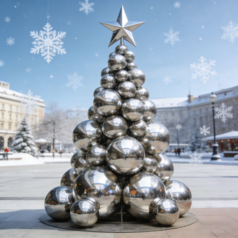 large steel christmas tree sculpture