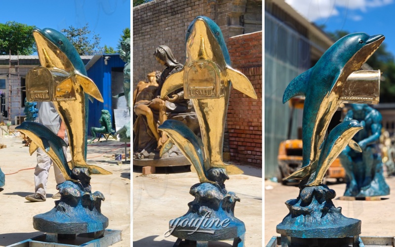 Finished bronze dolphin mailbox