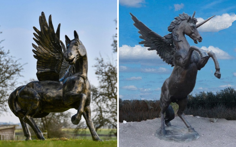 Bronze Unicorn and Pegasus Statue