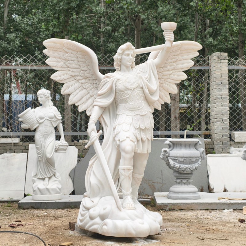 Hand Carved St Michael Marble Statue