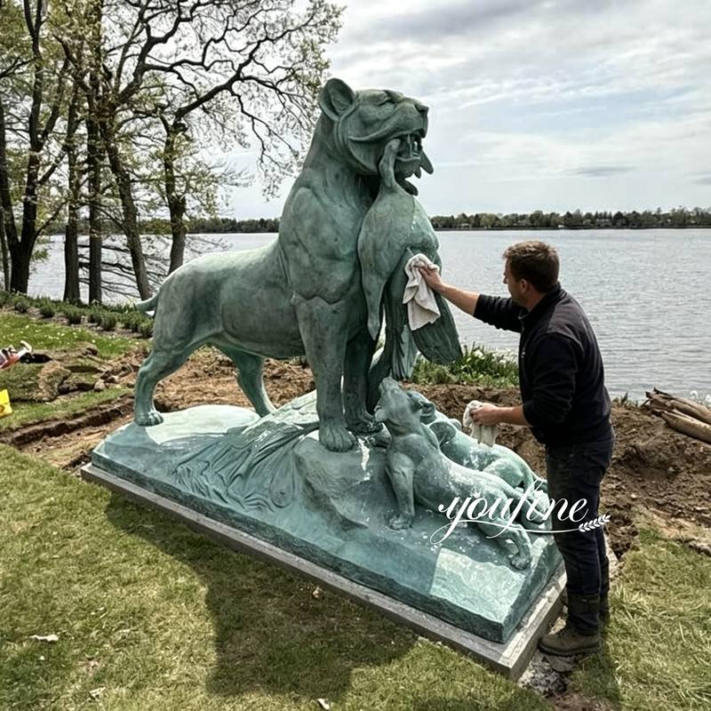 bronze lion statue cleaning