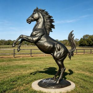 Black Jumping Bronze Arabian Horse Statue