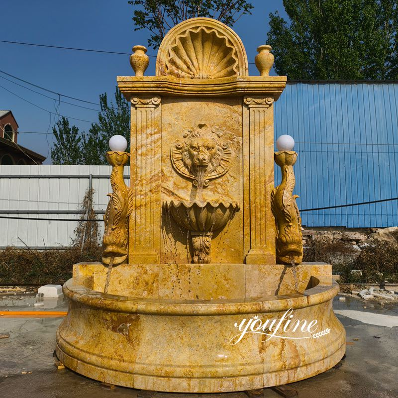 Travertine Fountain with Lion Head Statue