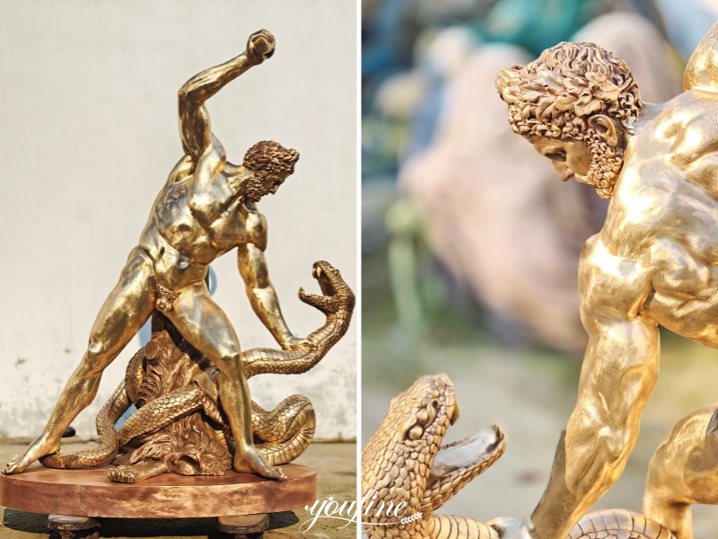 golden Hercules fighting Achelous sculpture details