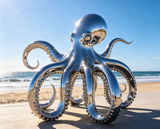stainless steel octopus sculpture