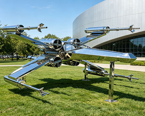 X-wing fighter jet sculpture