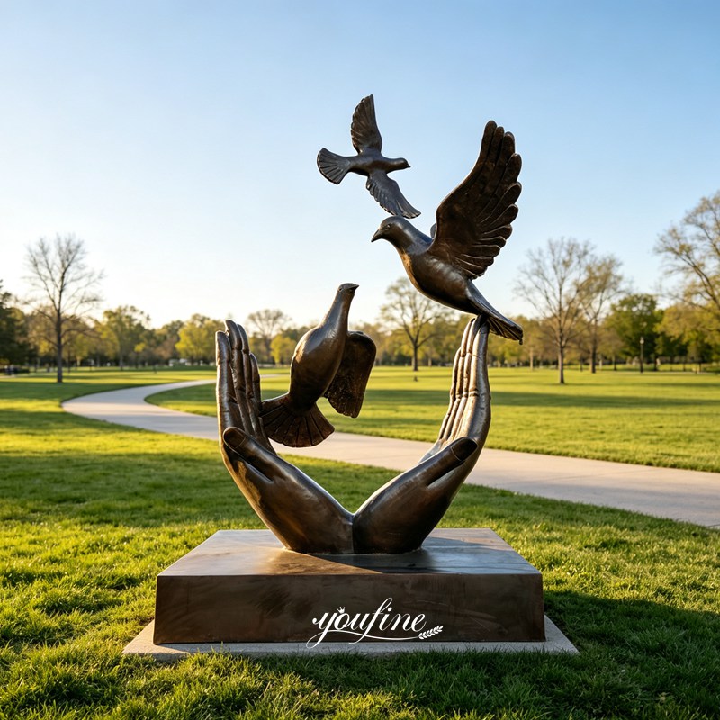 bronze dove on hand