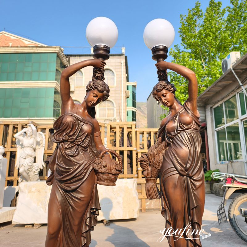 bronze lady statue lamp for garden