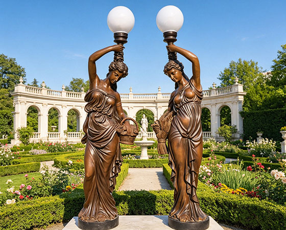 bronze lady statue lamp