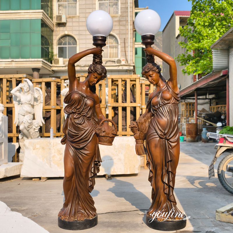 large bronze lady statue lamp