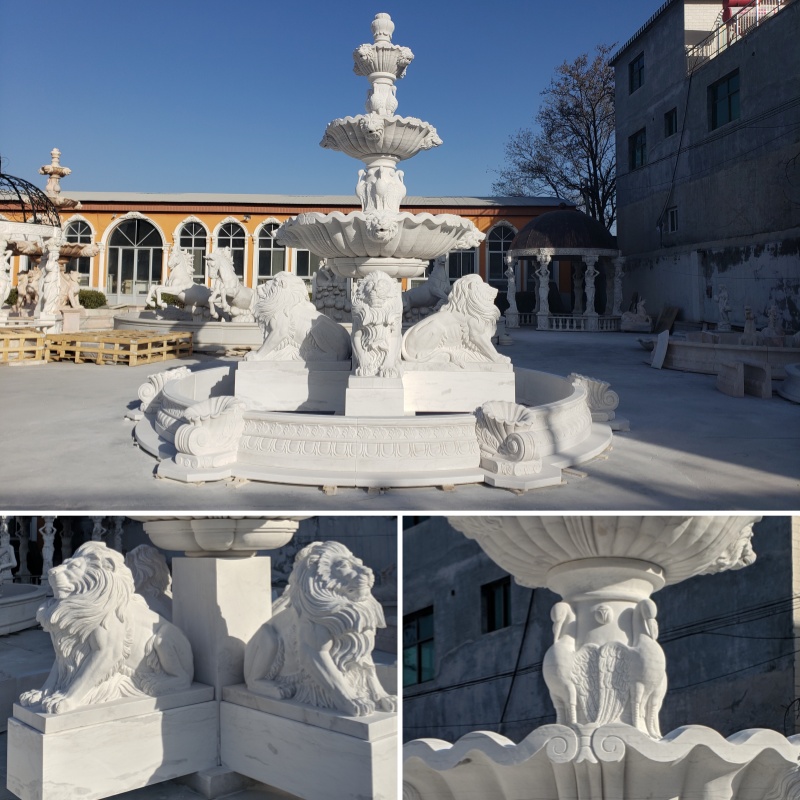 lion water fountain garden​ carving details