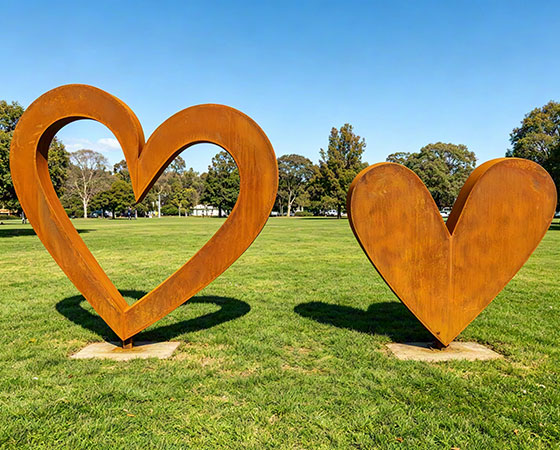 steel heart shaped sculptures