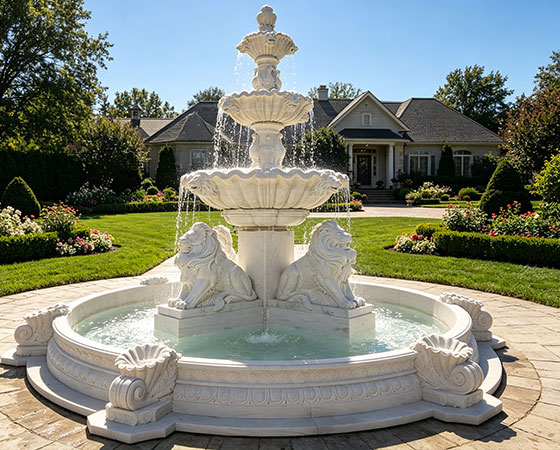 white lion water fountain garden​