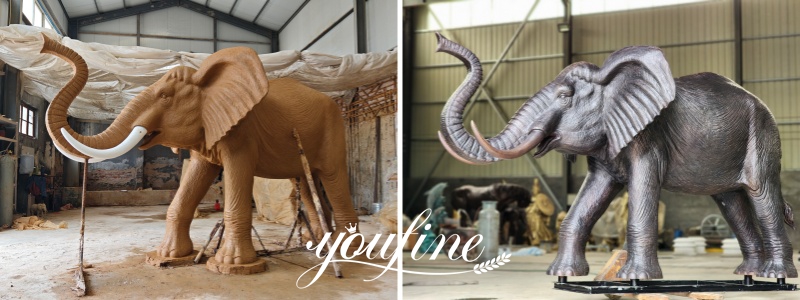 clay model vs finished elephant statue