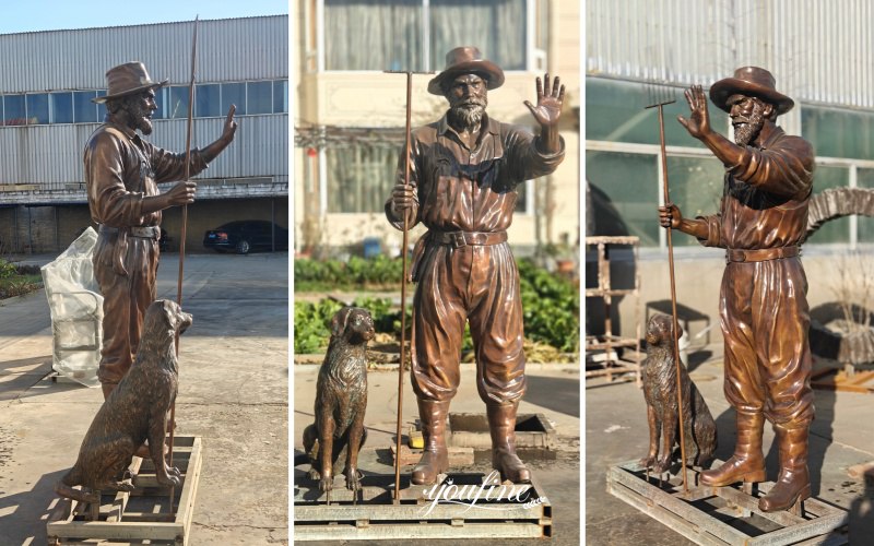 different view of farmer and dog