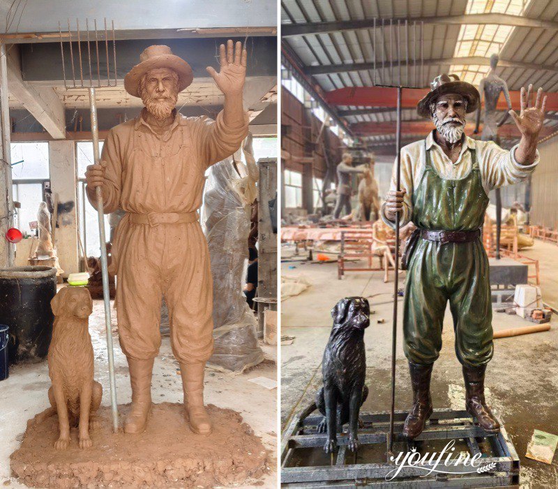 farmer and dog from clay model to finished