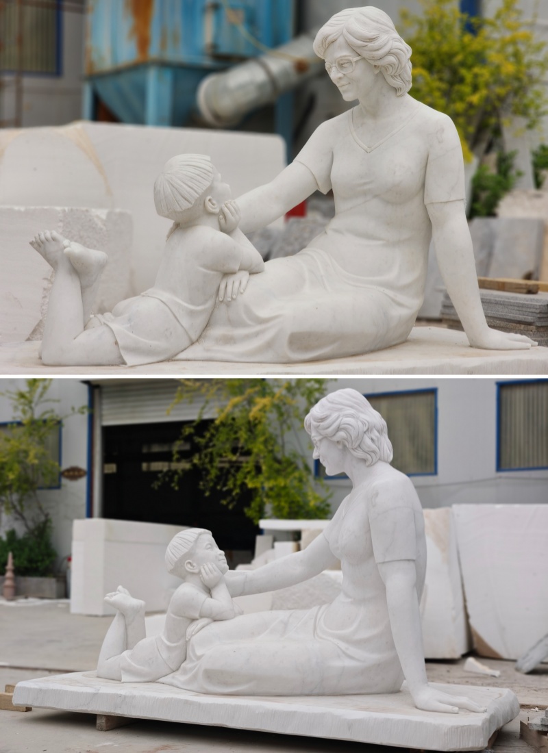 finished mother and son statue