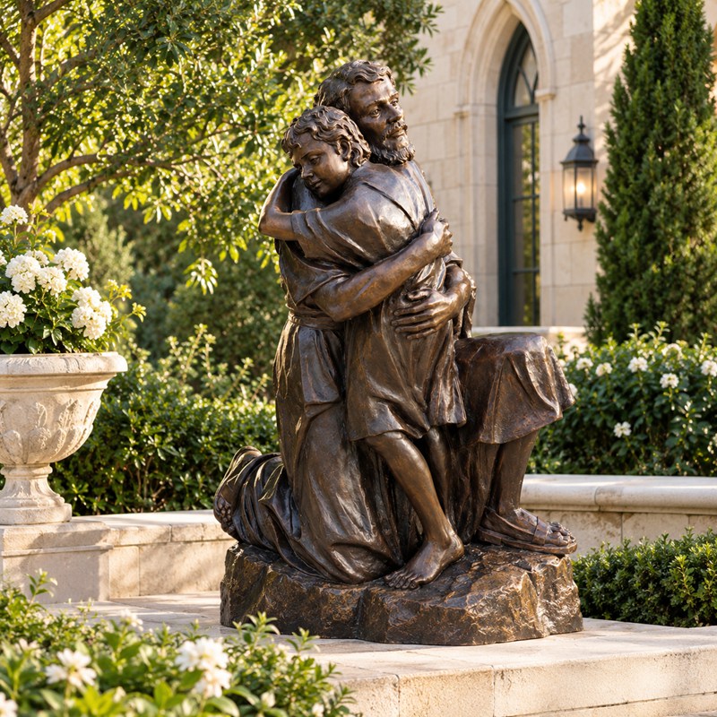 bronze St. Joseph Embracing Child Jesus