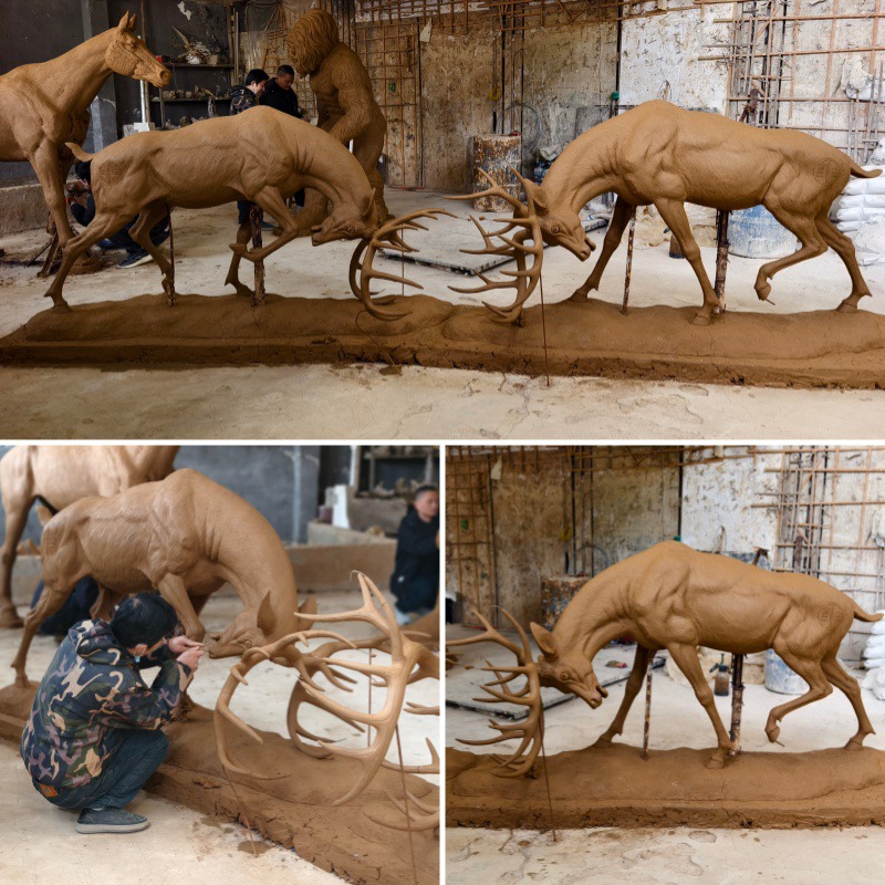 fighting deer sculpture clay model