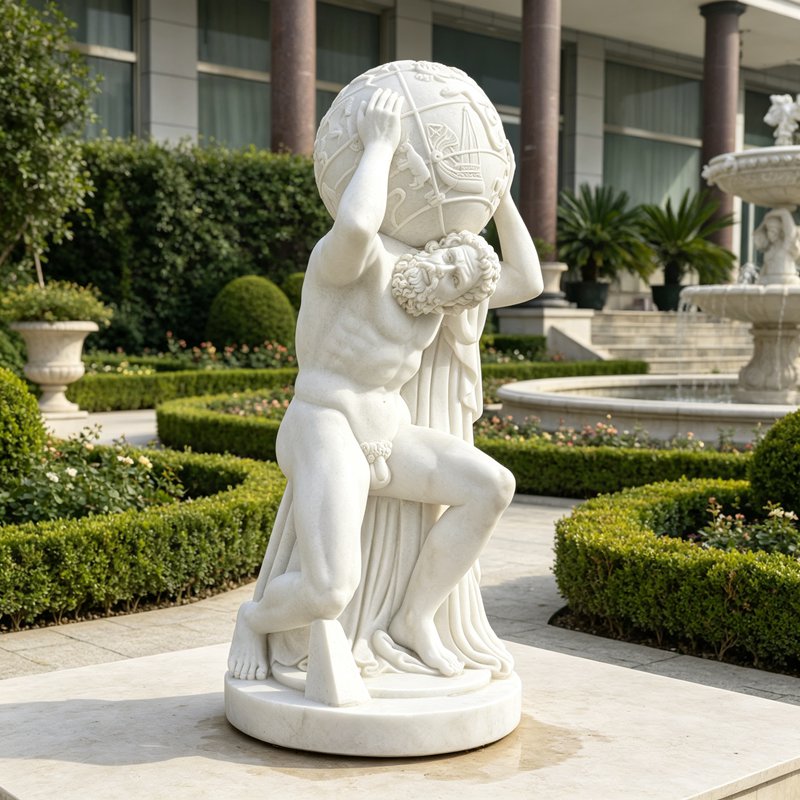 Hand Carved Marble Atlas Garden Statue