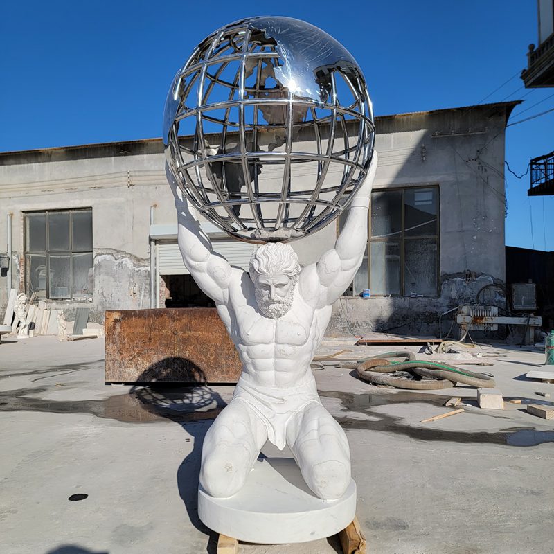 marble atlas statue with global