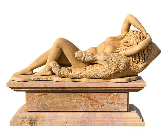 yellow marble Sleeping Ariadne on the Hand of Hypnos statue