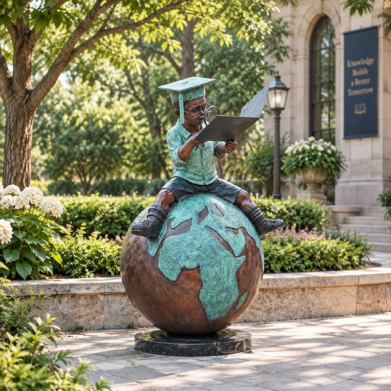 boy reading book sculpture
