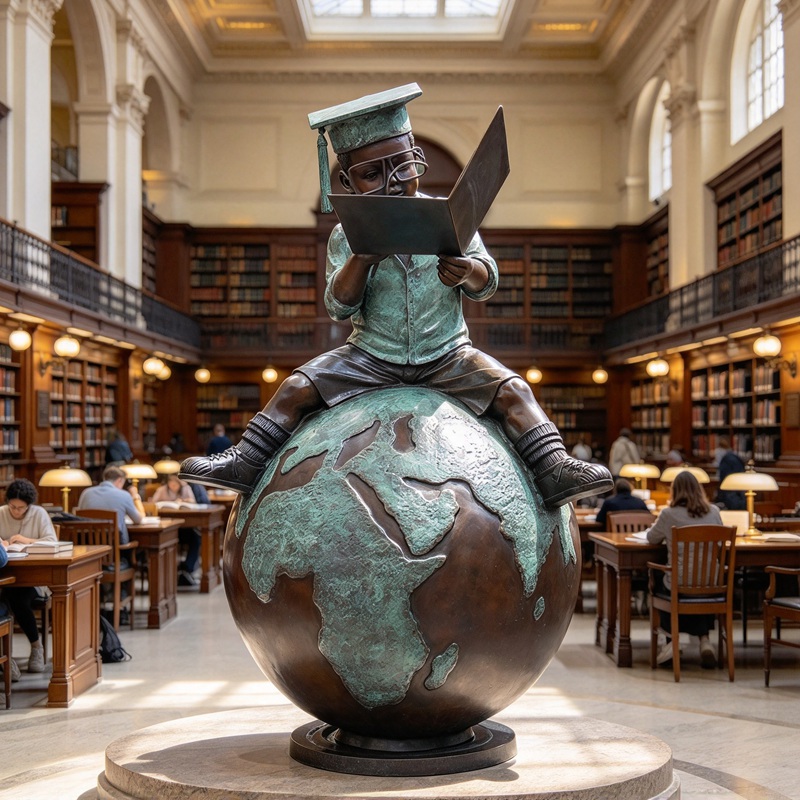 boy reading book statue