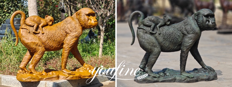 different patina choices of monkey garden statue
