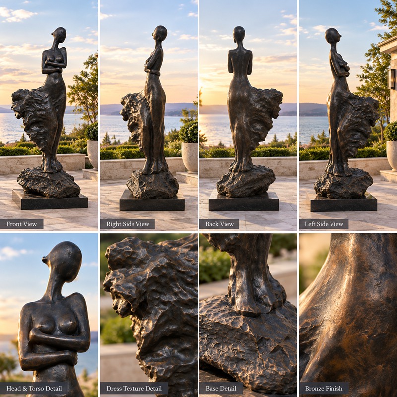 different view of lady in the wind sculpture