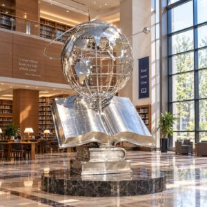 global and book statue