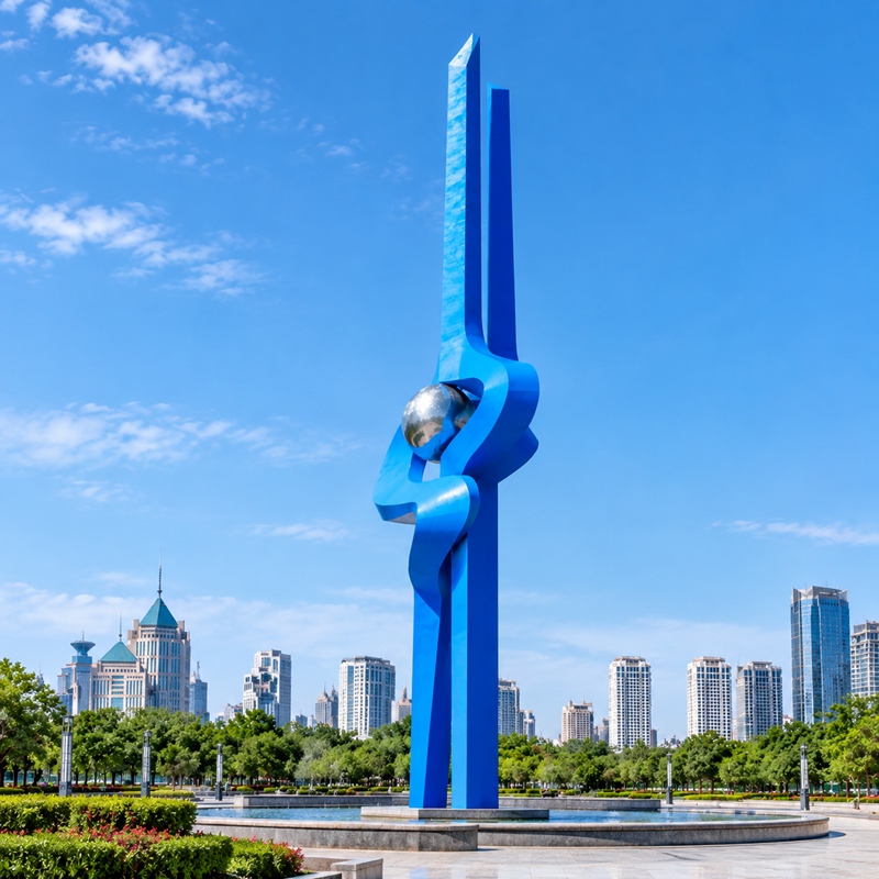 large blue spring sculpture