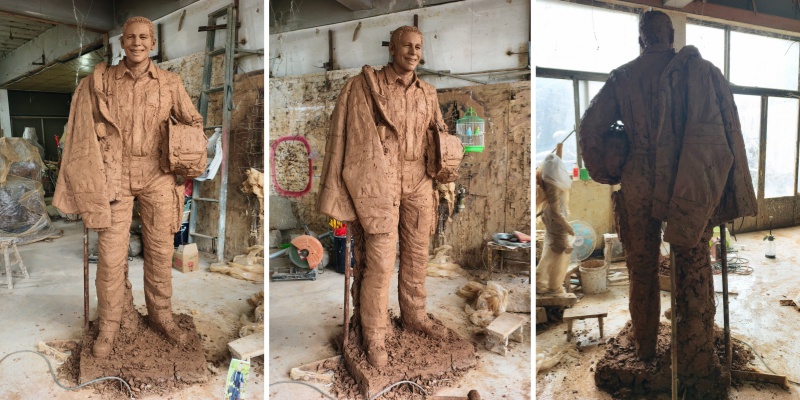 life size firefighter statue clay model