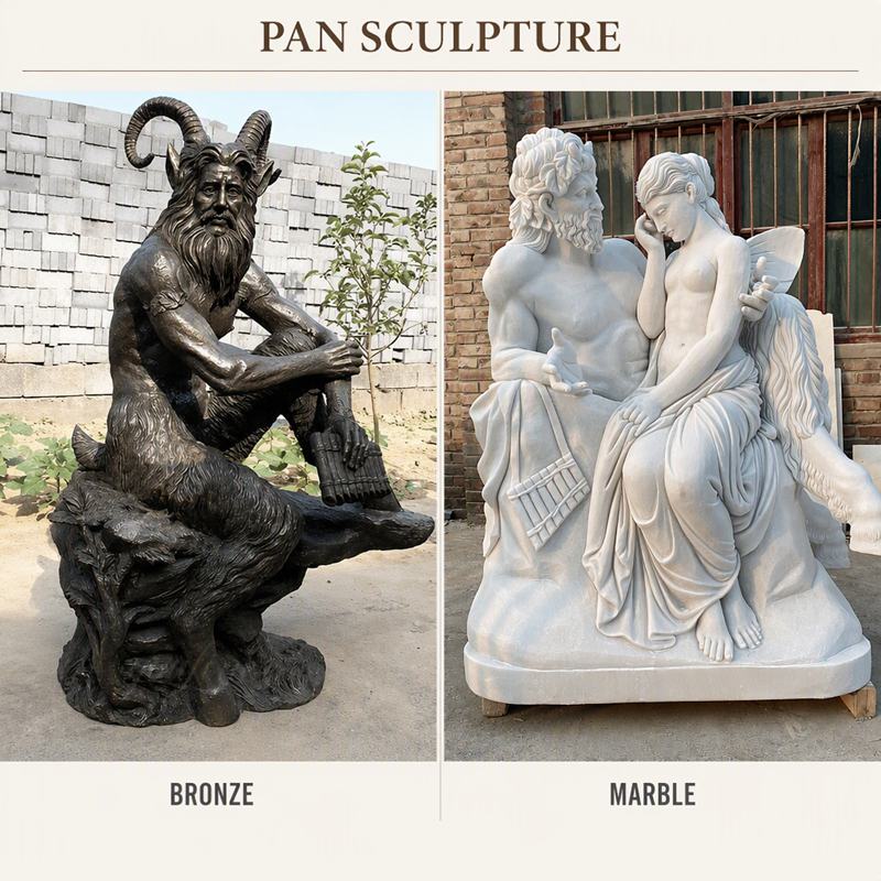 marble and bronze pan statue