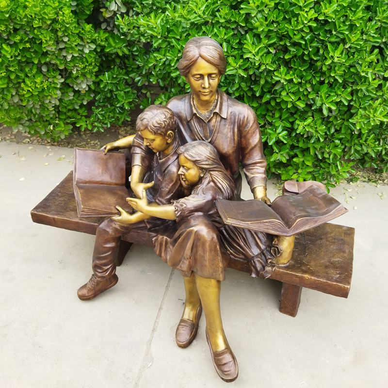Reading Stories on Bench Bronze Sculpture